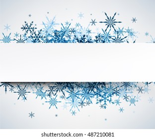 Weißer Winterhintergrund mit blauen Schneeflocken. Vektorgrafik.