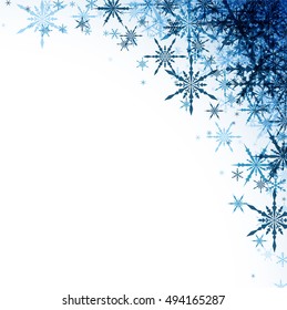 White winter background with blue snowflakes. Vector illustration.