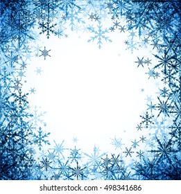 White winter background with blue snowflakes. Vector illustration.