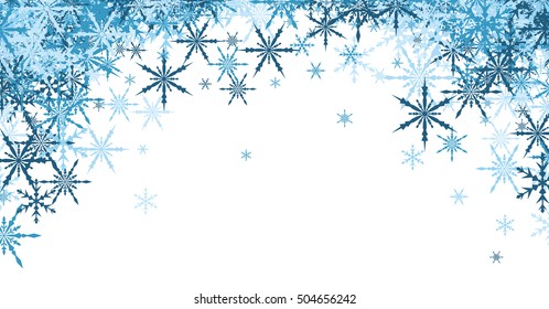 White winter background with blue snowflakes. Vector illustration.