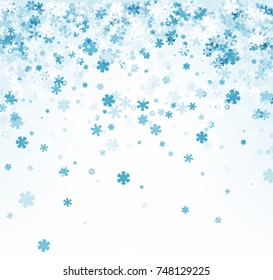 White winter background with blue snowflakes pattern. Vector illustration.