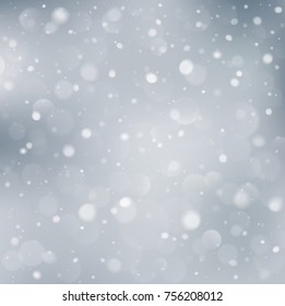 white winter background with snowflakes and bokeh lights, vector illustration