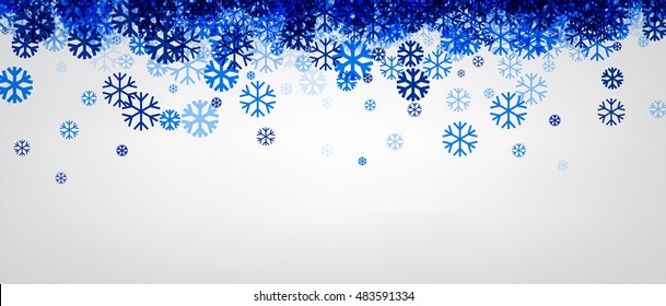 White winter banner with blue snowflakes. Vector illustration.