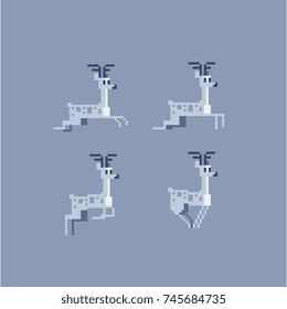 white winter deers icons set. Pixel art style. isolated vector illustration.