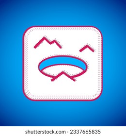 White Winter fishing icon isolated on blue background. Round ice frame. Hole in ice.  Vector