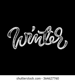 White winter handmade lettering, graffiti style italic calligraphy with film grain, noise, dotwork, grunge texture for logo, design concepts, banners, labels, prints, posters, web. Vector illustration