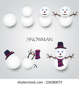 white winter happy snowman building eps10