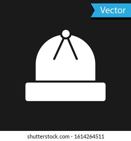 White Winter hat icon isolated on black background.  Vector Illustration