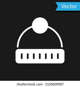 White Winter hat icon isolated on black background. Vector