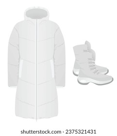 White winter jacket and boots. vector illustration