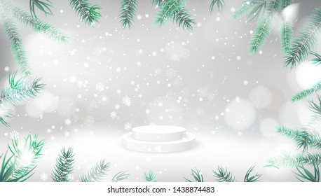 White winter nature abstract background with fir tree vector design