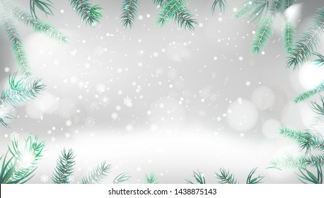 White winter nature abstract background with fir tree vector design