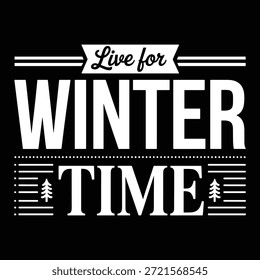 Weißer Winterzeittext auf schwarzem Hintergrund mit Kiefern