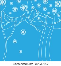 White winter tree on a blue background
