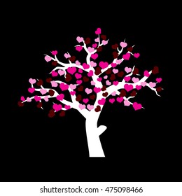 white winter tree with various red and pink hearts for valentine or wedding eps10