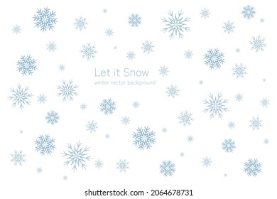 Weißer Winter-Vektorhintergrund mit Schneeflocken und Schneeflocken - Schneestoff