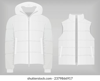 Weiße Winterweste und Jacke. Vektorgrafik