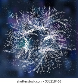 White winter wreath background illustration
