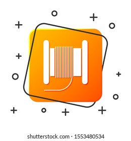 White Wire electric cable on a reel or drum icon isolated on white background. Orange square button. Vector Illustration