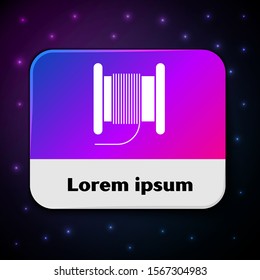 White Wire electric cable on a reel or drum icon isolated on black background. Rectangle color button. Vector Illustration