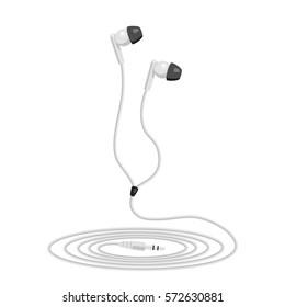 White wired headphones. Vector illustration.