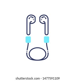 White wireless bluetooth earphones or headphones color line icon. Headset element. Pictogram for web page, mobile app, promo. UI/UX/GUI design element. Editable stroke.