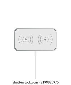 White wireless charging pad for smartphone and other gadgets isolated on white background. Perfect for a look in any graphic design, instructions, web and more. Vector illustration