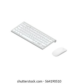 White wireless computer keyboard Isometric Vector Illustration Created For Mobile, Web, Decor, Print Products, Application on white background