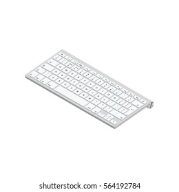 White wireless computer keyboard Isometric Vector Illustration Created For Mobile, Web, Decor, Print Products, Application on white background