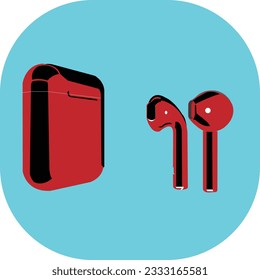 White wireless earphone or headphones on table for using with smartphone. Technology concept.