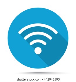 White Wireless icon on blue button isolated on white