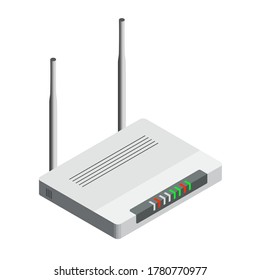 White wireless internet router isolated on white background, isometric vector design