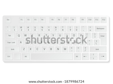 White wireless keyboard top view isolated on white background