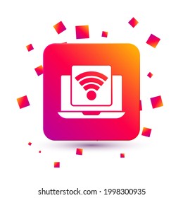 White Wireless laptop icon isolated on white background. Internet of things concept with wireless connection. Square color button. Vector