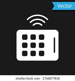 White Wireless tablet icon isolated on black background. Internet of things concept with wireless connection. Vector