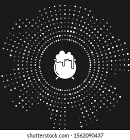 White Witch cauldron icon isolated on grey background. Happy Saint Patricks day. Abstract circle random dots. Vector Illustration