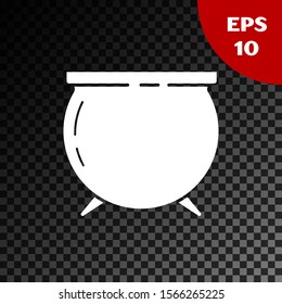 White Witch cauldron icon isolated on transparent dark background. Happy Saint Patricks day.  Vector Illustration