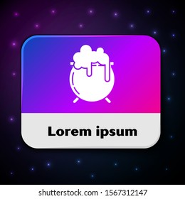 White Witch cauldron icon isolated on black background. Happy Saint Patricks day. Rectangle color button. Vector Illustration