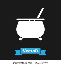 White Witch cauldron icon isolated on black background. Happy Halloween party.  Vector Illustration