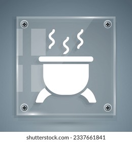 White Witch cauldron icon isolated on grey background. Happy Halloween party. Square glass panels. Vector