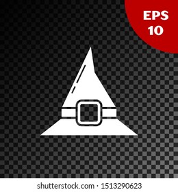 White Witch hat icon isolated on transparent dark background. Happy Halloween party.  Vector Illustration