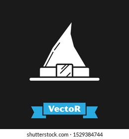 White Witch hat icon isolated on black background. Happy Halloween party.  Vector Illustration