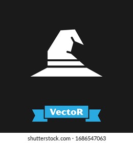 White Witch hat icon isolated on black background. Happy Halloween party.  Vector Illustration