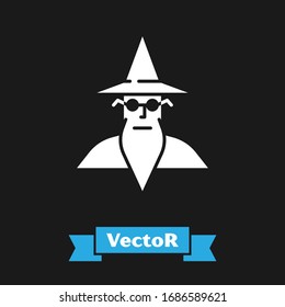 White Wizard warlock icon isolated on black background.  Vector Illustration