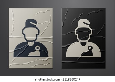 White Wizard warlock icon isolated on crumpled paper background. Paper art style. Vector