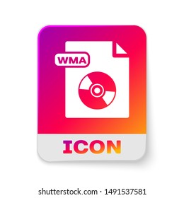 White WMA file document. Download wma button icon isolated on white background. WMA file symbol. Wma music format sign. Rectangle color button. Vector Illustration