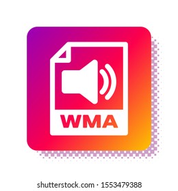 White WMA file document. Download wma button icon isolated on white background. WMA file symbol. Wma music format sign. Square color button. Vector Illustration