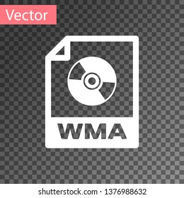 White WMA file document icon. Download wma button icon isolated on transparent background. WMA file symbol. Wma music format sign. Vector Illustration