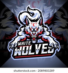 Diseño del logotipo de la mascota de esport de lobo blanco