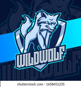 white wolf mascot esport logo design character